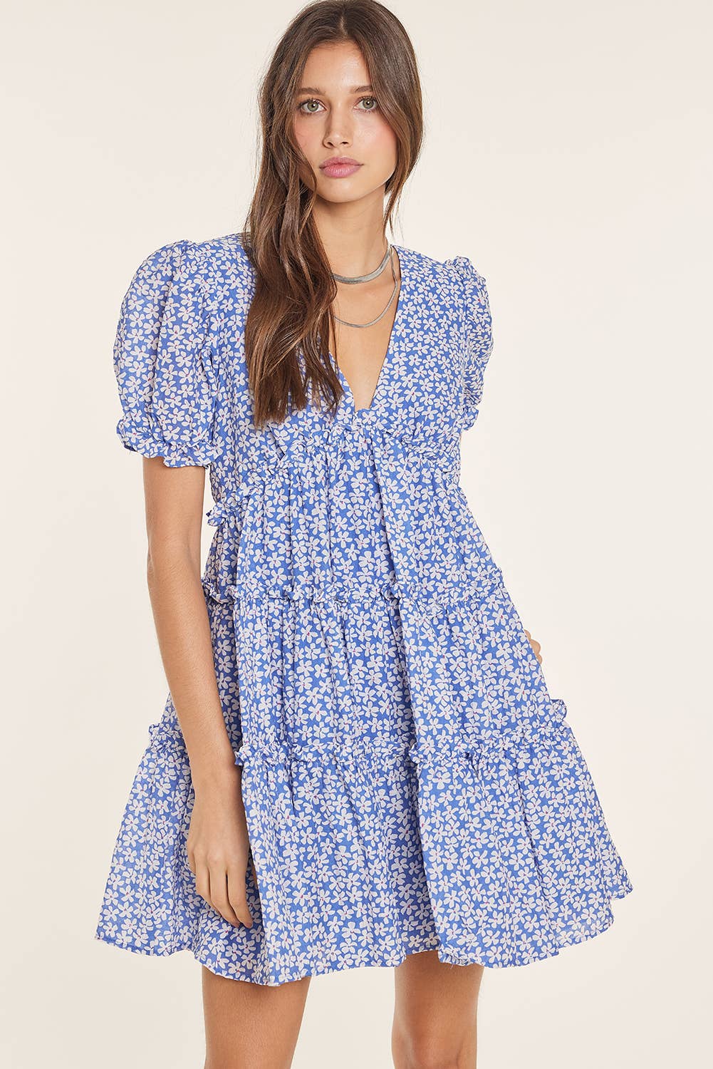 FLORAL PUFF SLEEVED BABYDOLL MINI DRESS