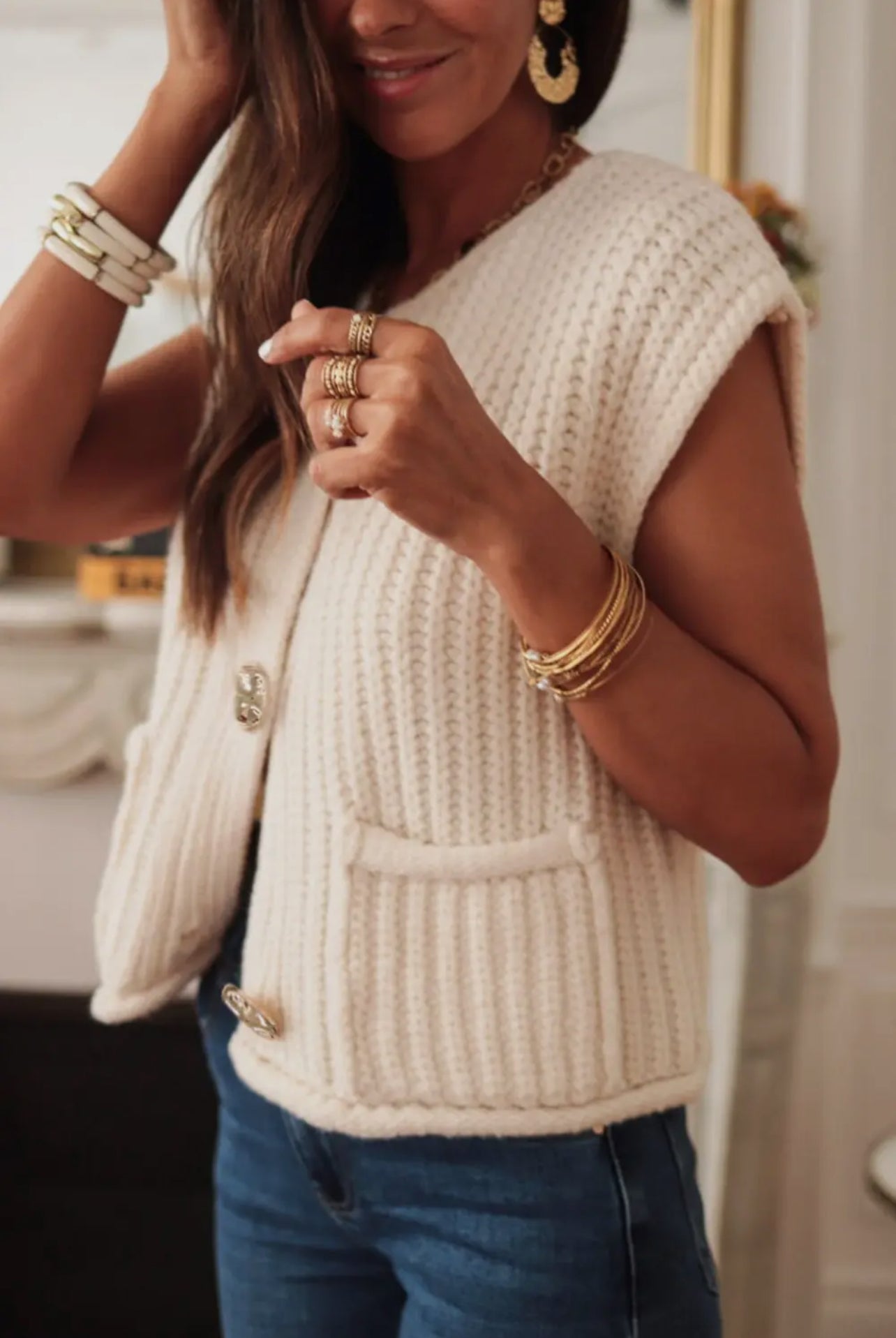 BUTTONED KNIT VEST TOP