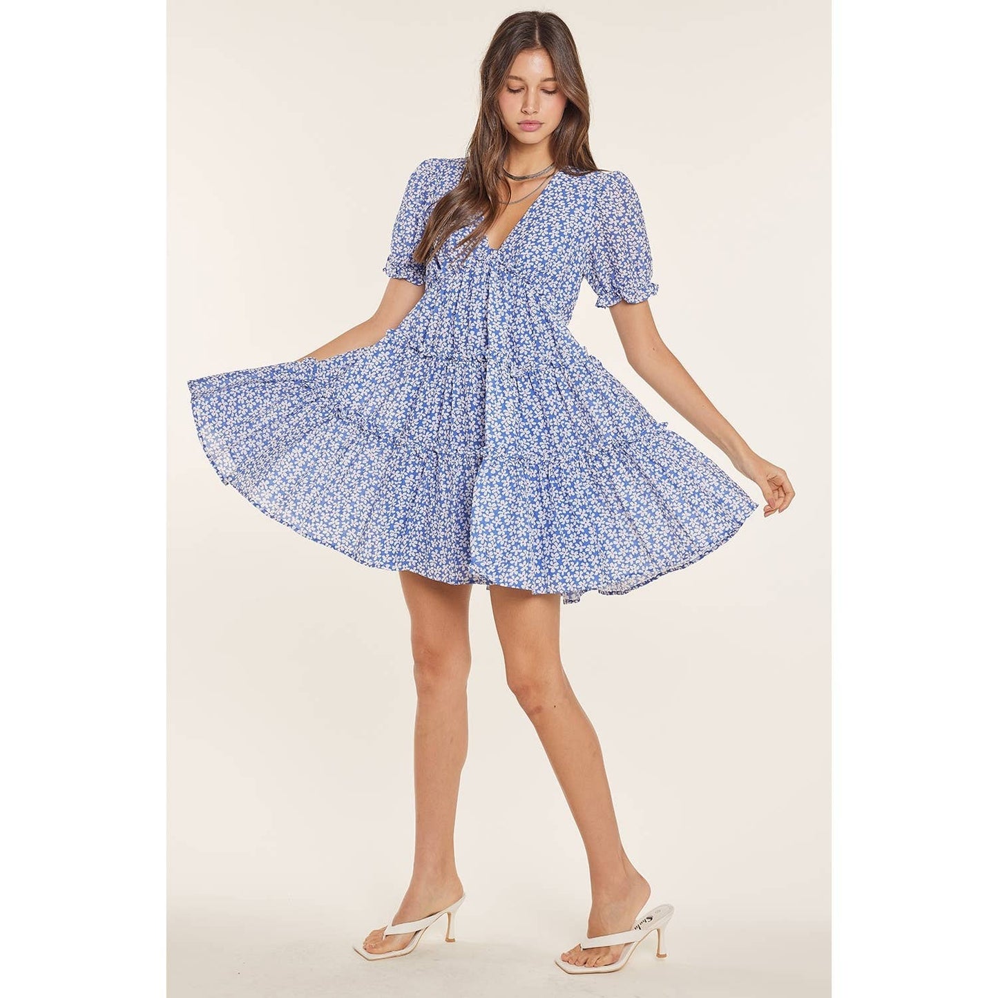 FLORAL PUFF SLEEVED BABYDOLL MINI DRESS