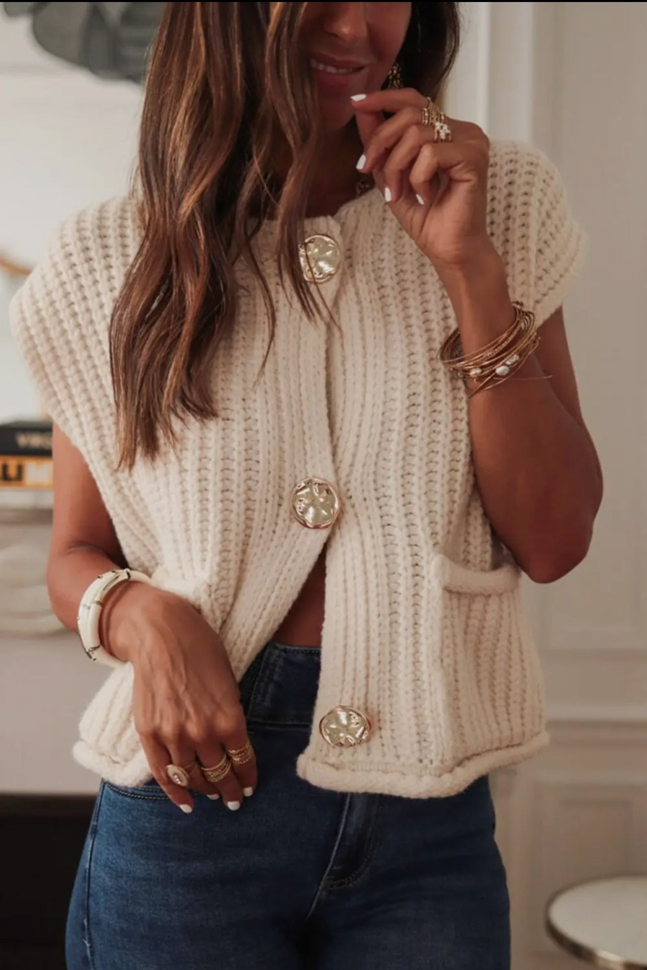 BUTTONED KNIT VEST TOP
