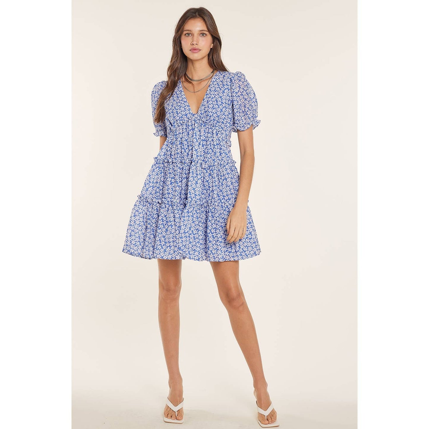 FLORAL PUFF SLEEVED BABYDOLL MINI DRESS