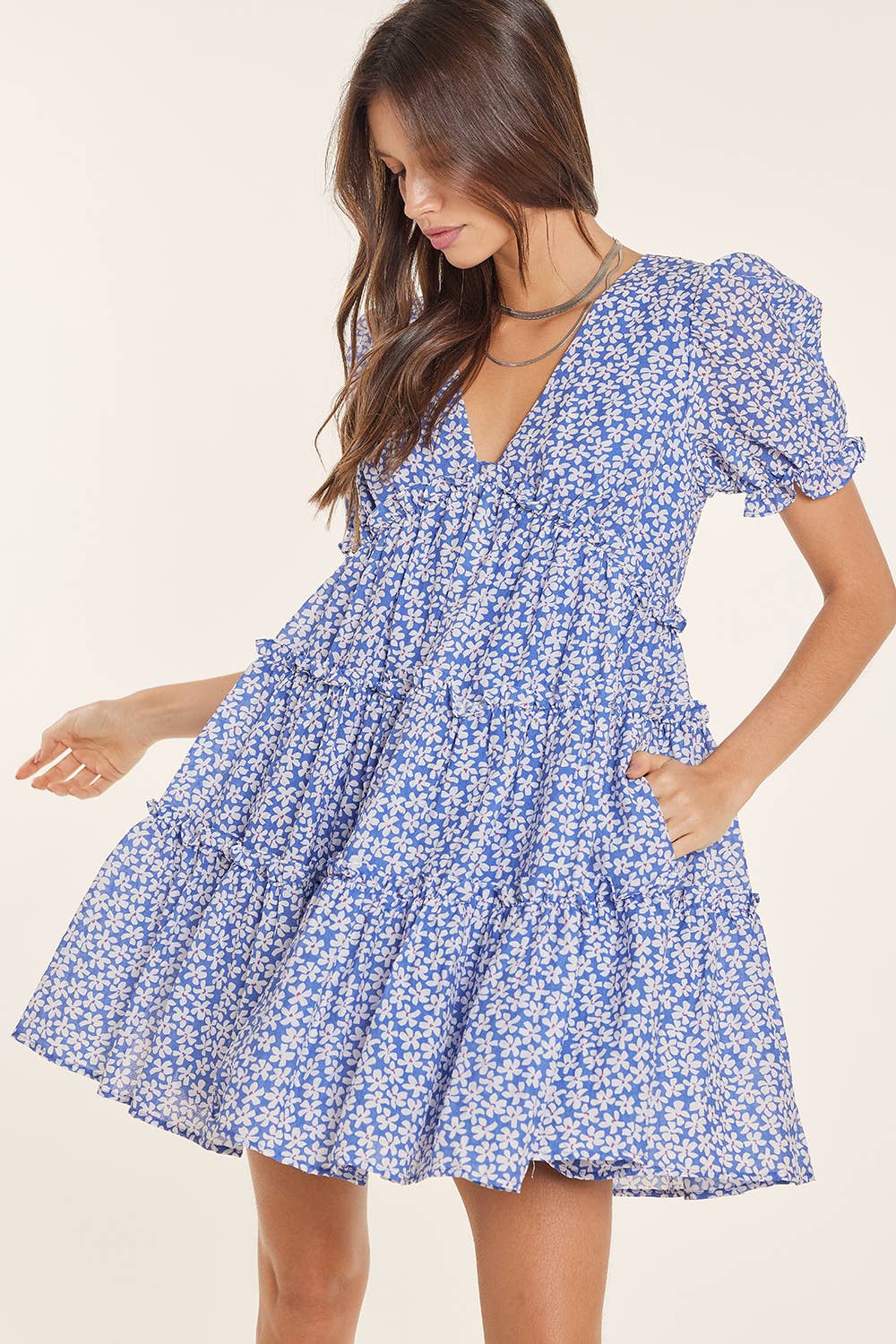 FLORAL PUFF SLEEVED BABYDOLL MINI DRESS