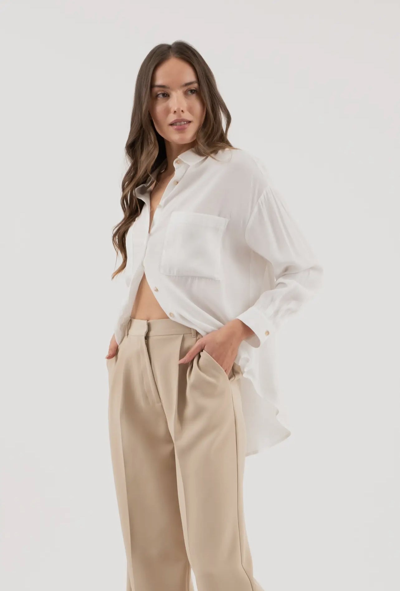 OVERSIDED WHITE BUTTON UP