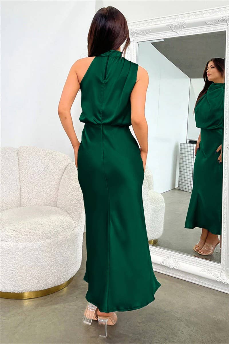 Green satin dress