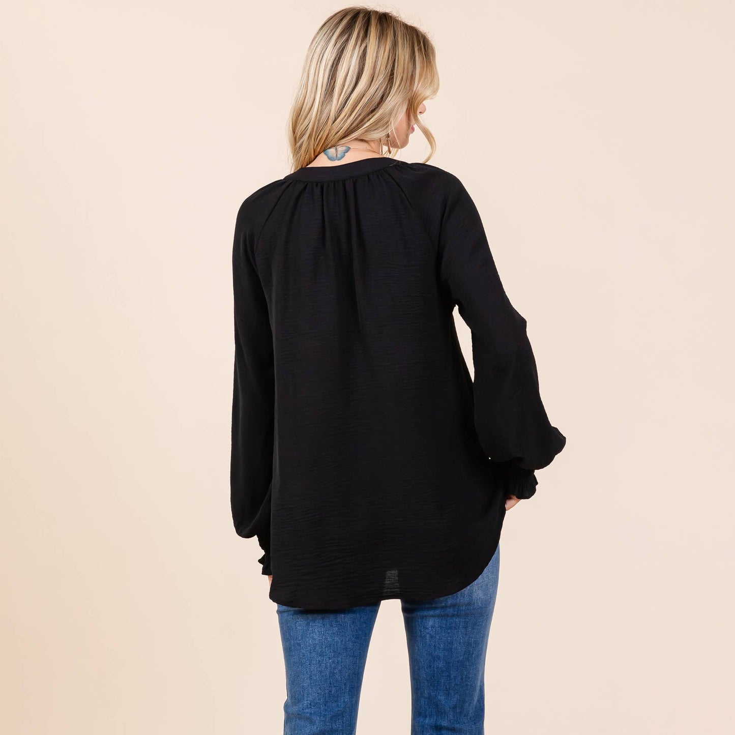 Smocked Long Sleeve Blouse
