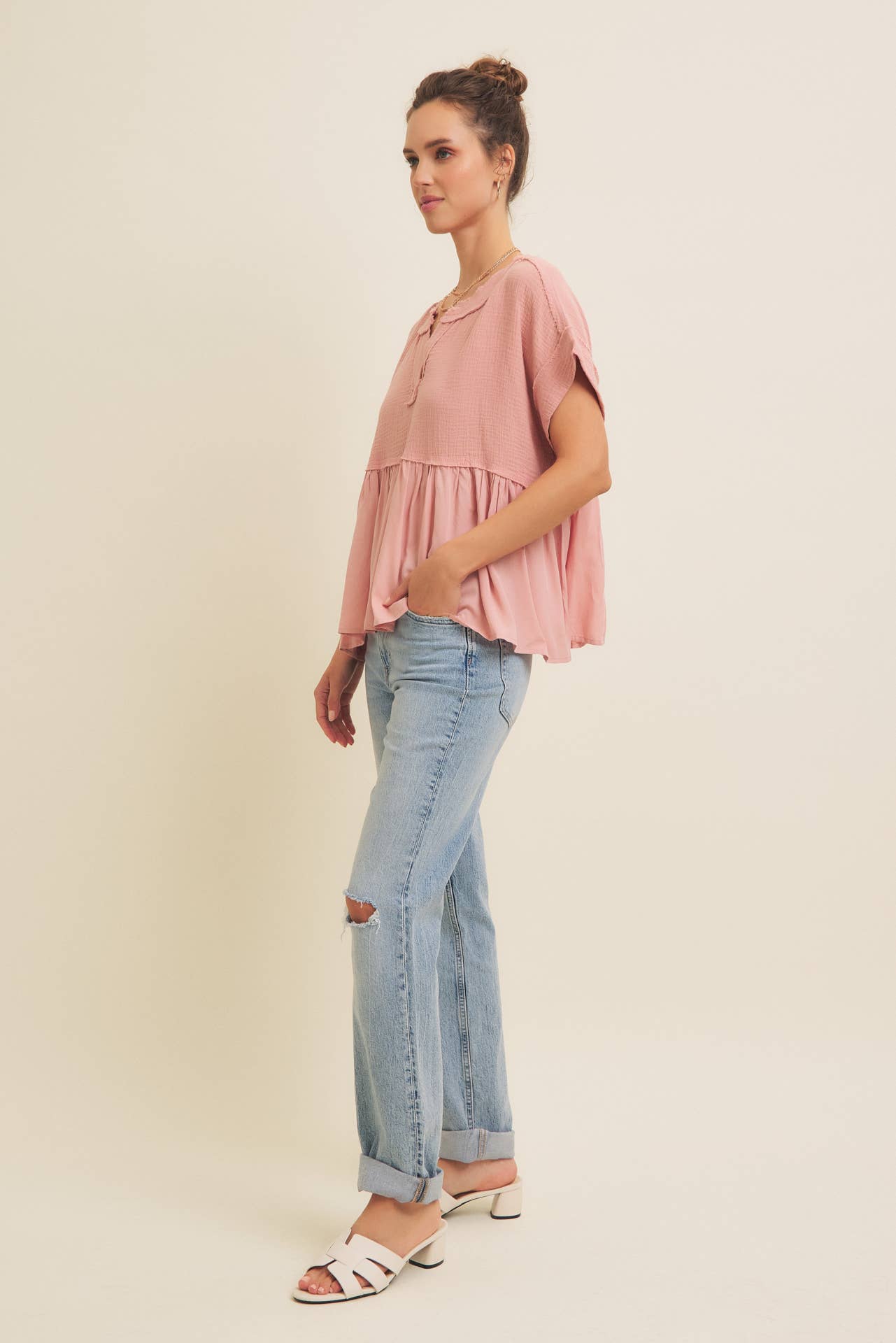 RUFFLE HEM BLOUSE TOP