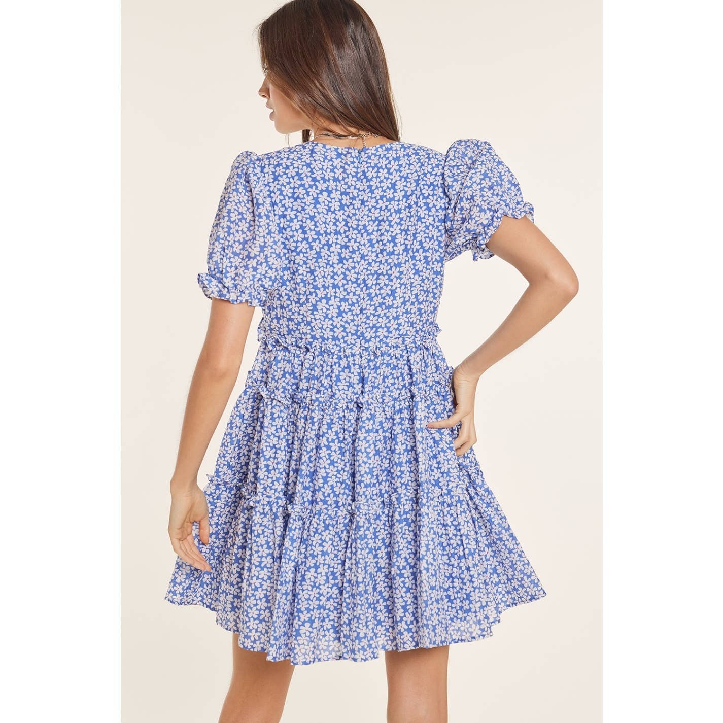 FLORAL PUFF SLEEVED BABYDOLL MINI DRESS