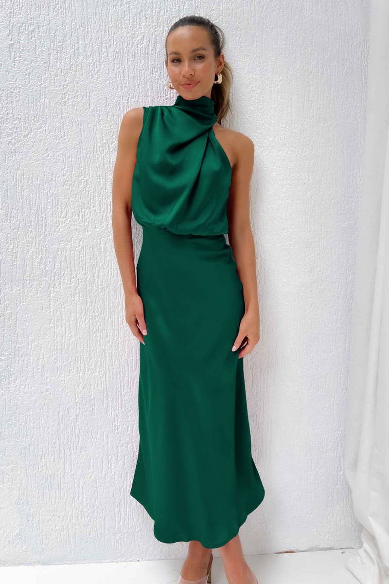 Green satin dress