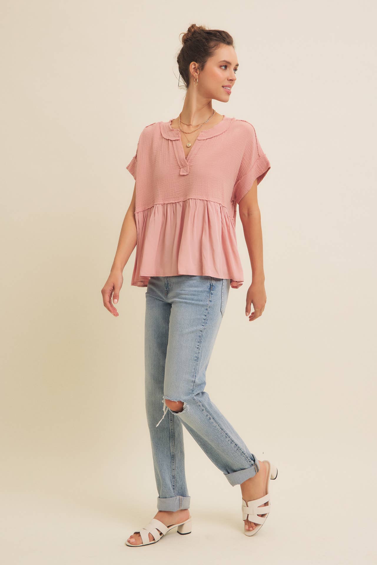 RUFFLE HEM BLOUSE TOP