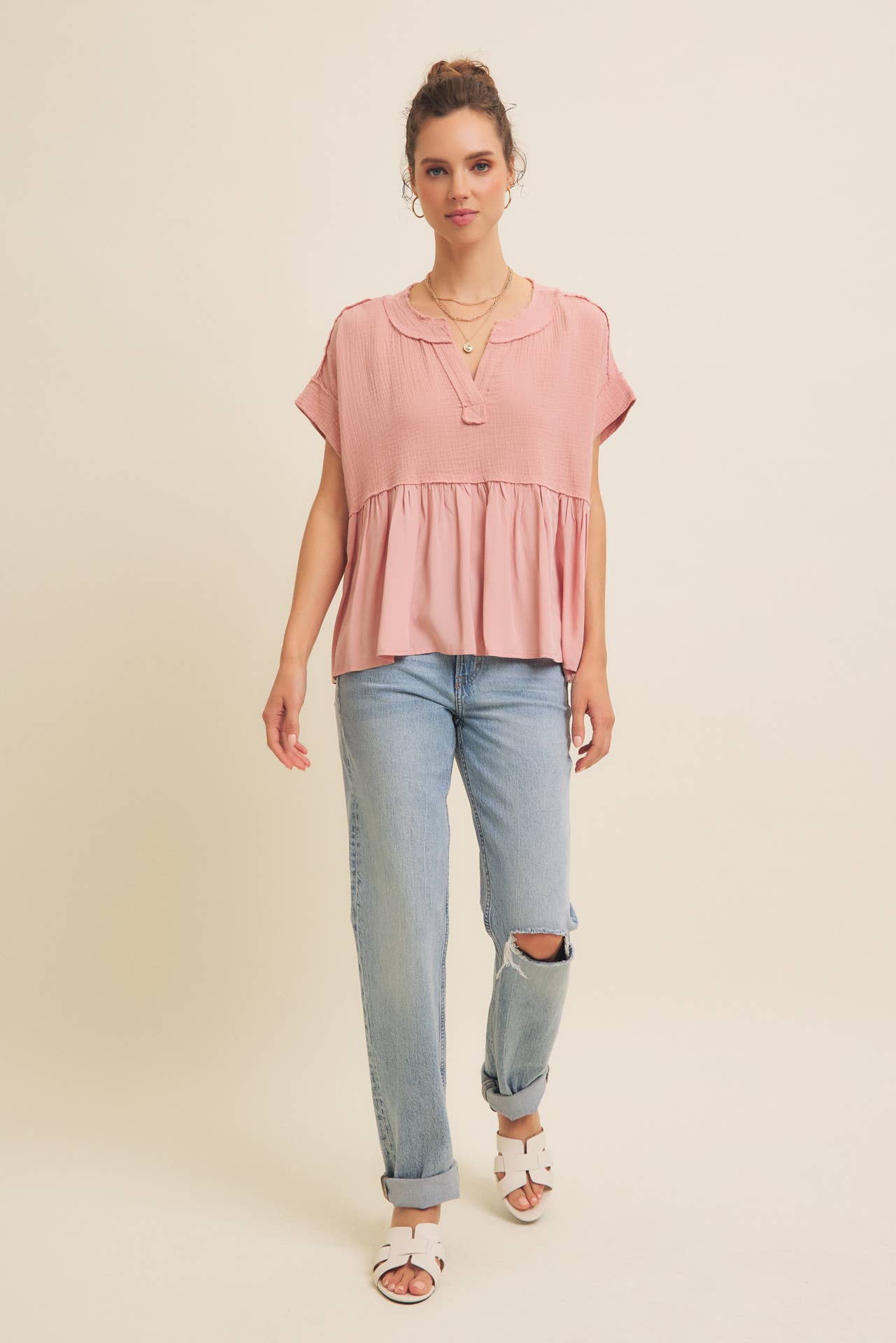 RUFFLE HEM BLOUSE TOP
