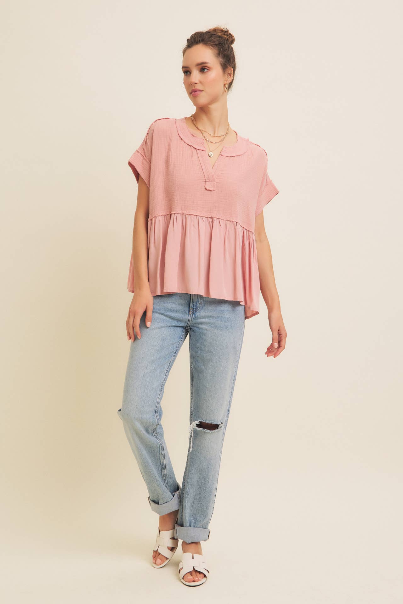 RUFFLE HEM BLOUSE TOP